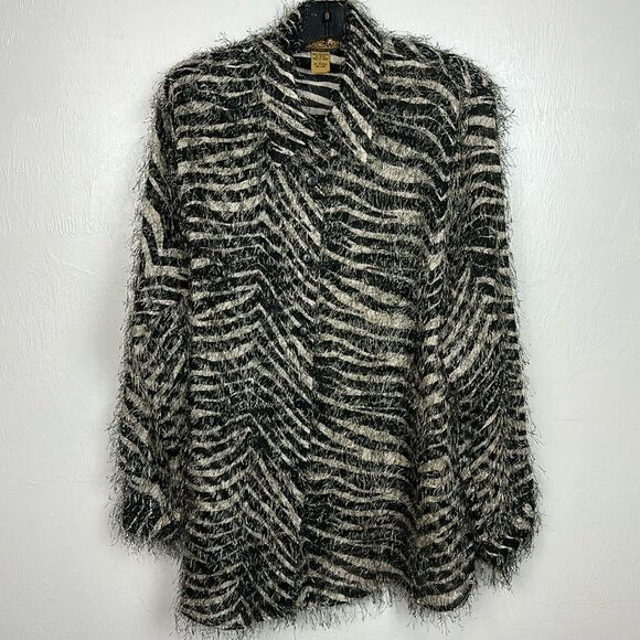 Creative Design Works CDW 90s Zebra Print Fuzzy Shacket Size L - Picture 1 of 9